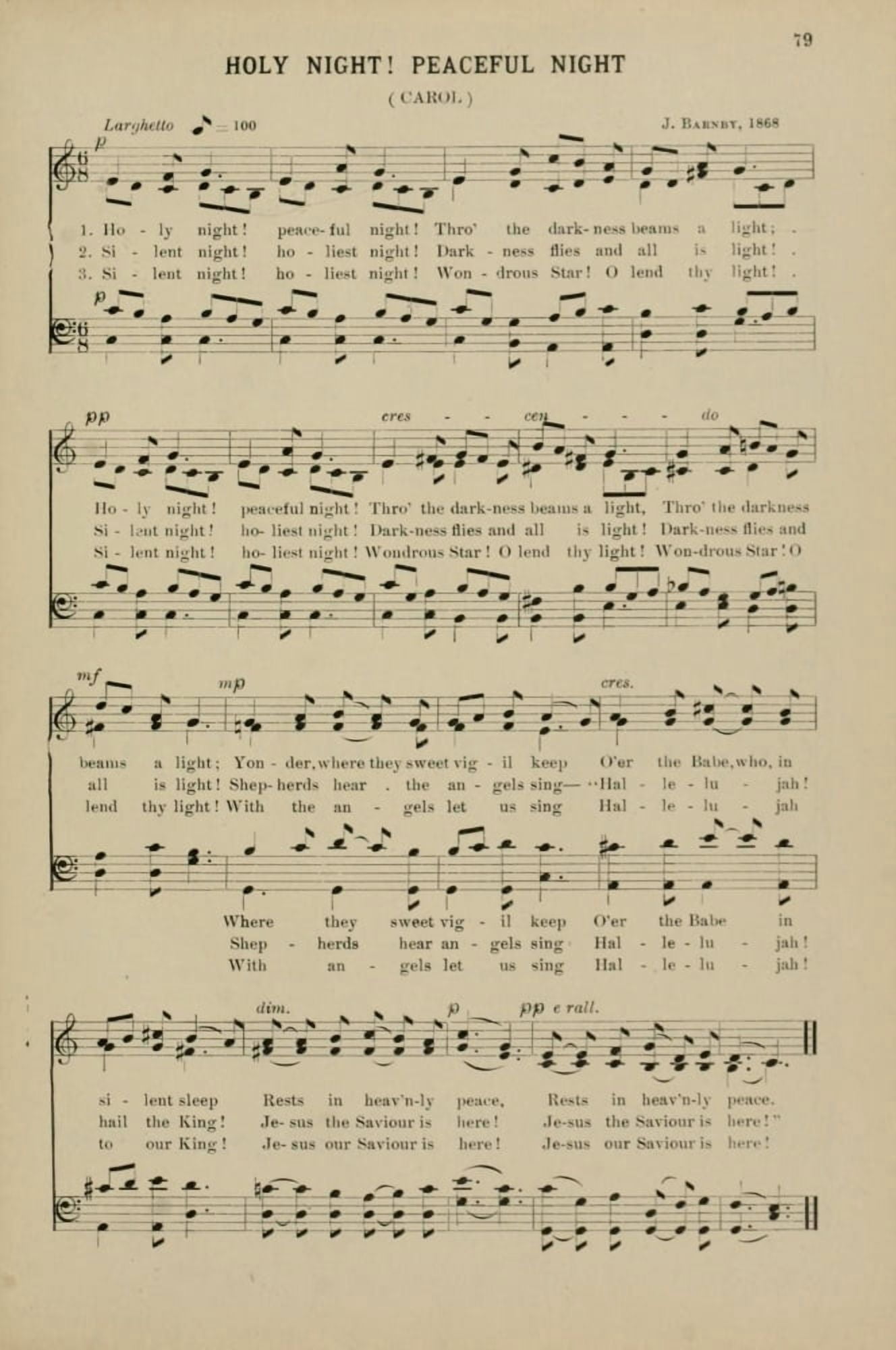 Holy Night Peaceful Night J Barnby Christmas Carols & Hymns 1910 Canvas Art - (18 x 24)