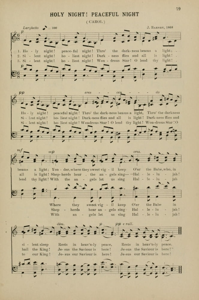 Holy Night Peaceful Night J Barnby Christmas Carols & Hymns 1910 Canvas Art -  (24 x 36)