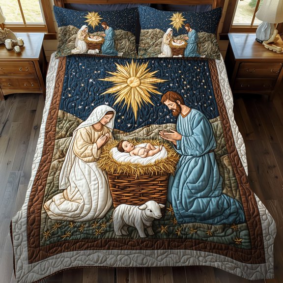 Holy Night in Bethlehem 3-Piece Quilted Bedding Set