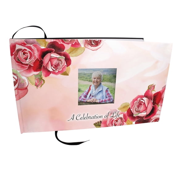 Holy Roses Matching Themed 'Celebration of Life' Guest Book for Funeral or Memorial Service Funeral Guest Book with Photo Slot