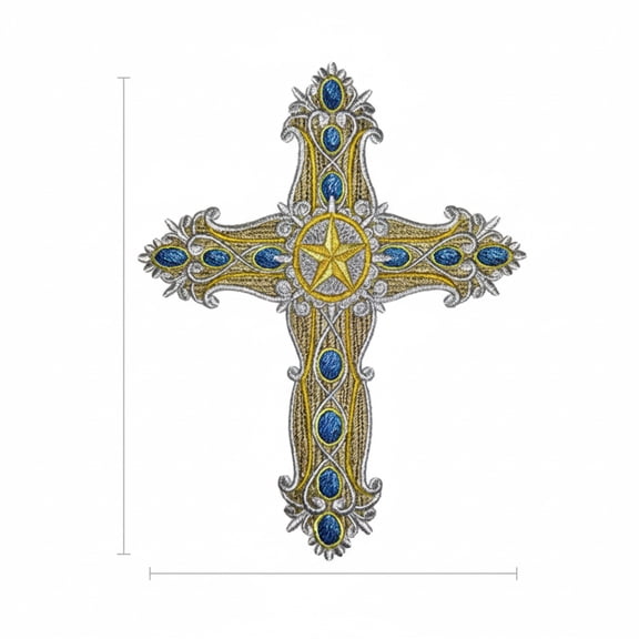 Holy Sacred Western Cross Embroidery Iron On/Sew patch [7" x 4.85"]