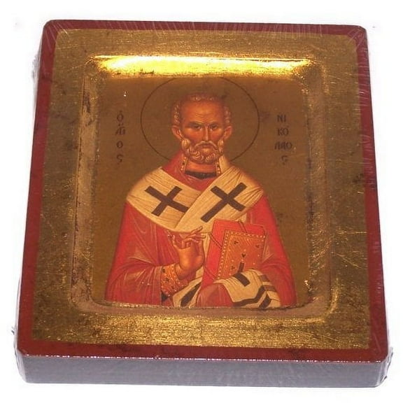 Holy  Saint Nicholas Icon with sheets of Gold (Lithography) - style IV (5 x 4 Inches)