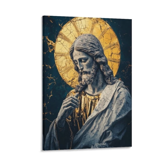 Holy Savior Canvas Painting, Jesus Portrait Art Print, Golden Halo Wall Painting Poster Gifts Canvas Painting Poster Wall Art Decorative Picture Prints Modern Decor 24x36inch(60x90cm)
