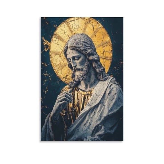 Holy Savior Canvas Painting, Jesus Portrait Art Print, Golden Halo Wall Painting Poster Gifts Canvas Painting Poster Wall Art Decorative Picture Prints Modern Decor 16x24inch(40x60cm)