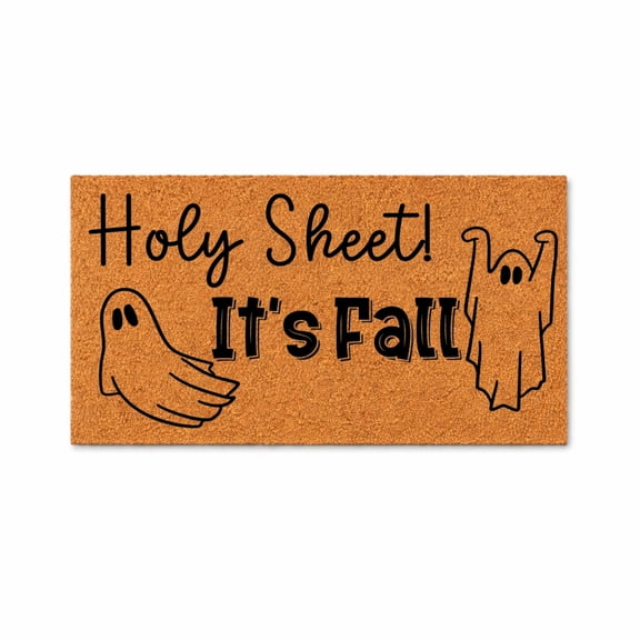 Holy Sheet Its Fall Doormat, Funny Seasonal Entryway Door Mat With Ghost Design (24x48 inches) WoodByStu 5509
