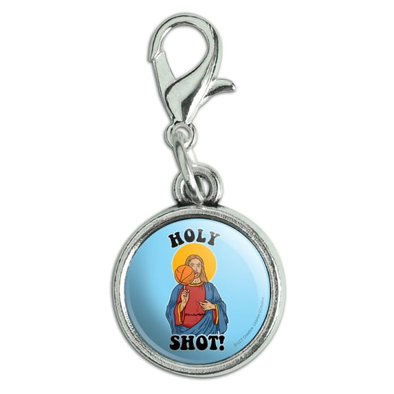 Holy Shot Basketball Jesus Funny Humor Antiqued Bracelet Pendant Zipper Pull Charm with Lobster Clasp