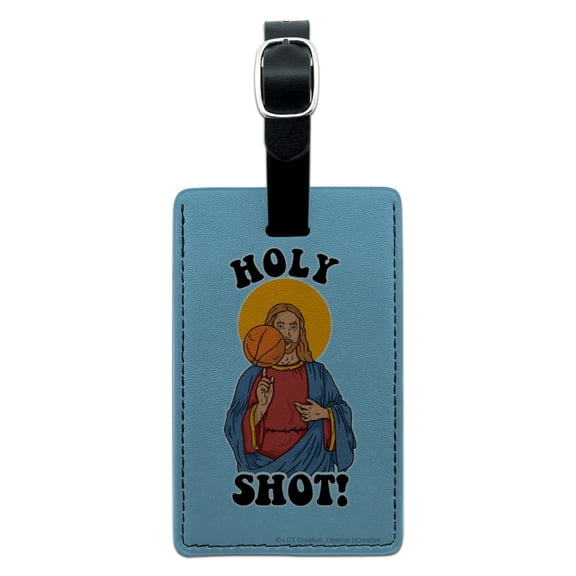 Holy Shot Basketball Jesus Funny Humor Rectangle Leather Luggage Card Suitcase Carry-On ID Tag
