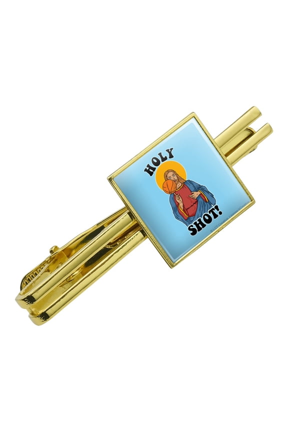 Holy Shot Basketball Jesus Funny Humor Square Tie Bar Clip Clasp Tack- Silver or Gold