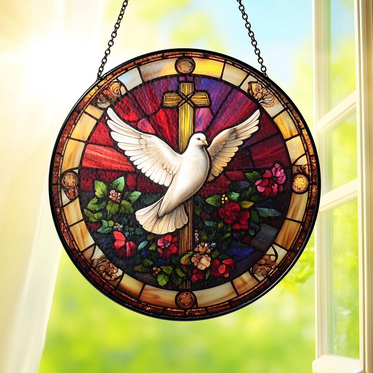 Holy Spirit Dove Christian Cross Stained Glass Suncatcher Window ...