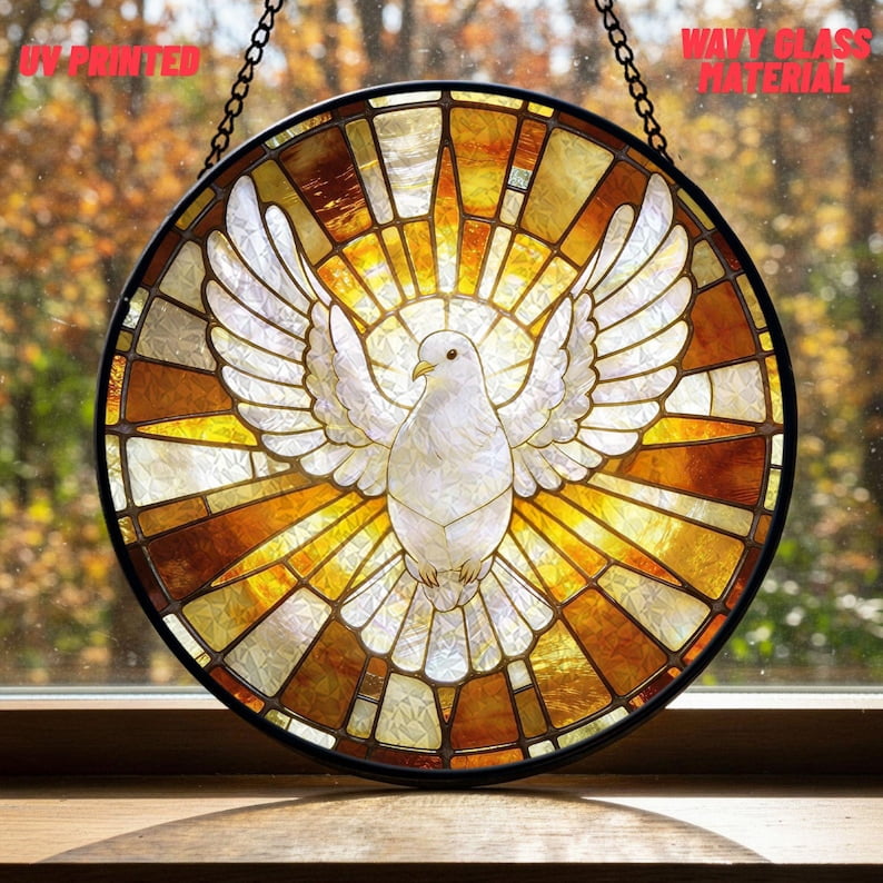 Holy Spirit Dove Stained Glass Suncatcher, Christian Window Hanging ...