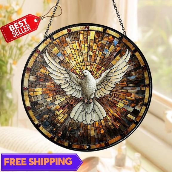 Holy Spirit Dove Suncatcher, Christian Stained Glass Window Panel, Religious Decor Gift, Baptism Confirmation Ornament for Church or Home