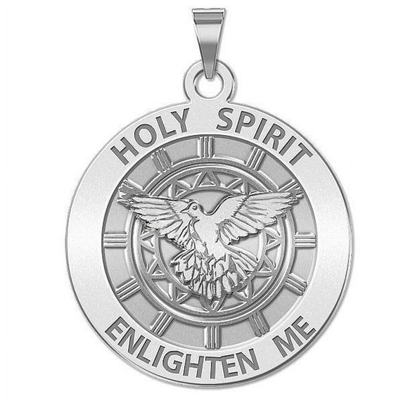 Holy Spirit Religious Medal - 1 Inch Size of a Quarter -Solid 14K White Gold