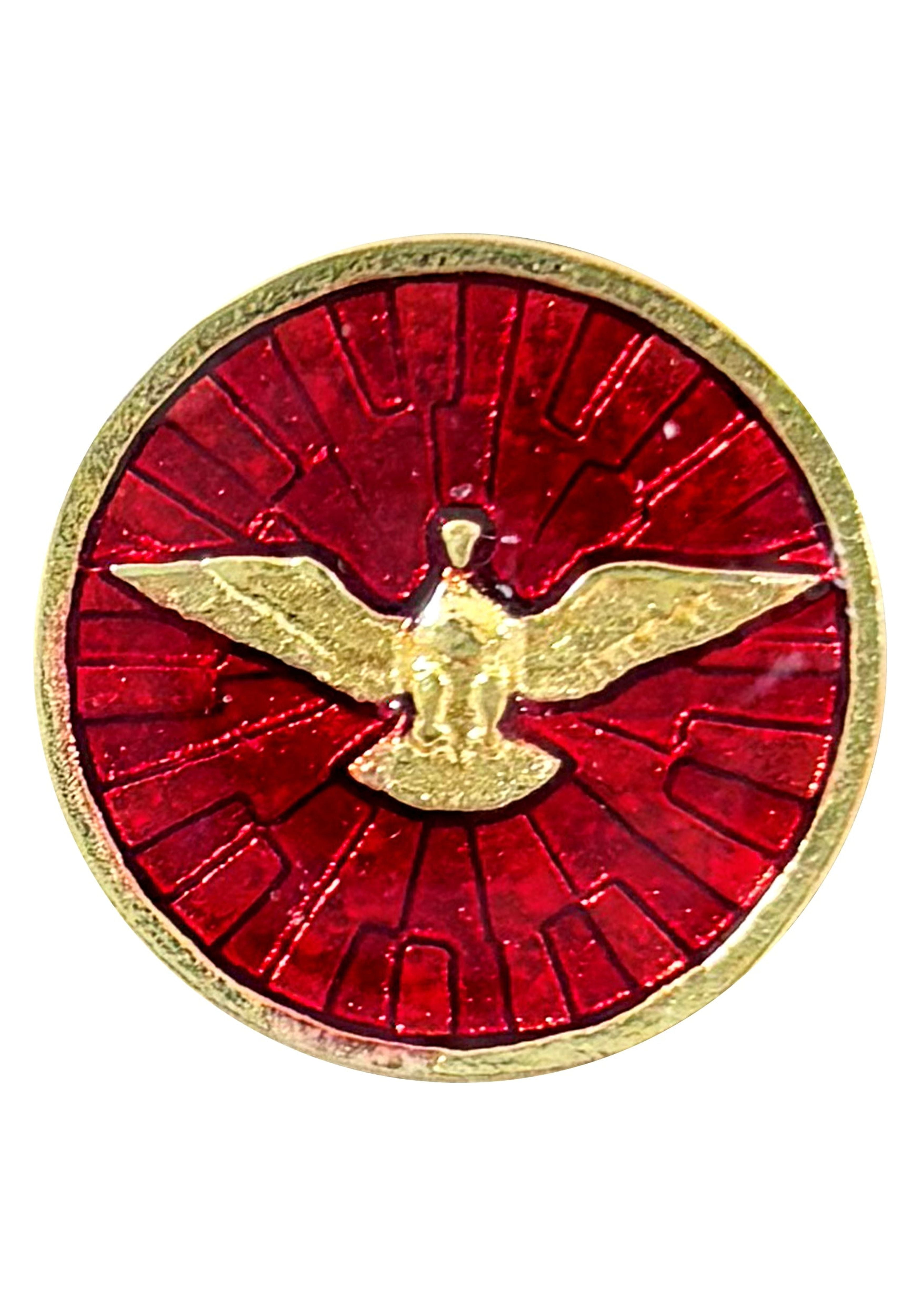 Holy Spirit red enamel round Gold and silver accent catholic lapel pins ...