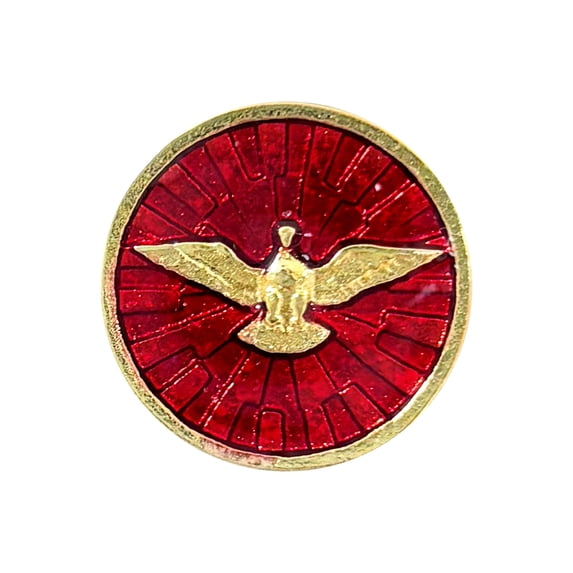 Holy Spirit red enamel round Gold and silver accent catholic lapel pins