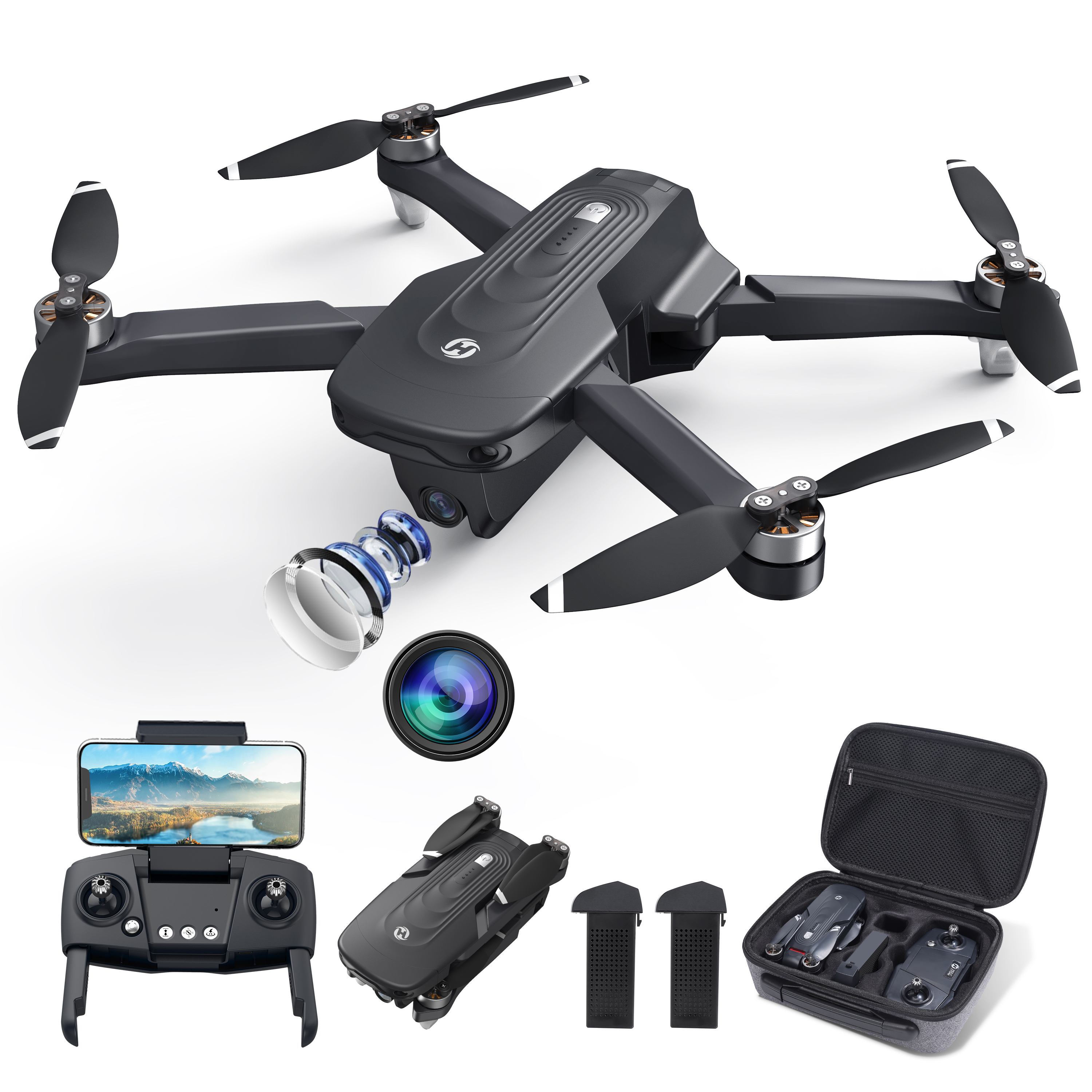 Holy Stone Drone HS175D with 4K Camera for Adults and Beginners, Foldable GPS Drone with Auto Return Home, Follow Me Mode, 2 Batteries Double the Flight Time, Black - image 1 of 8