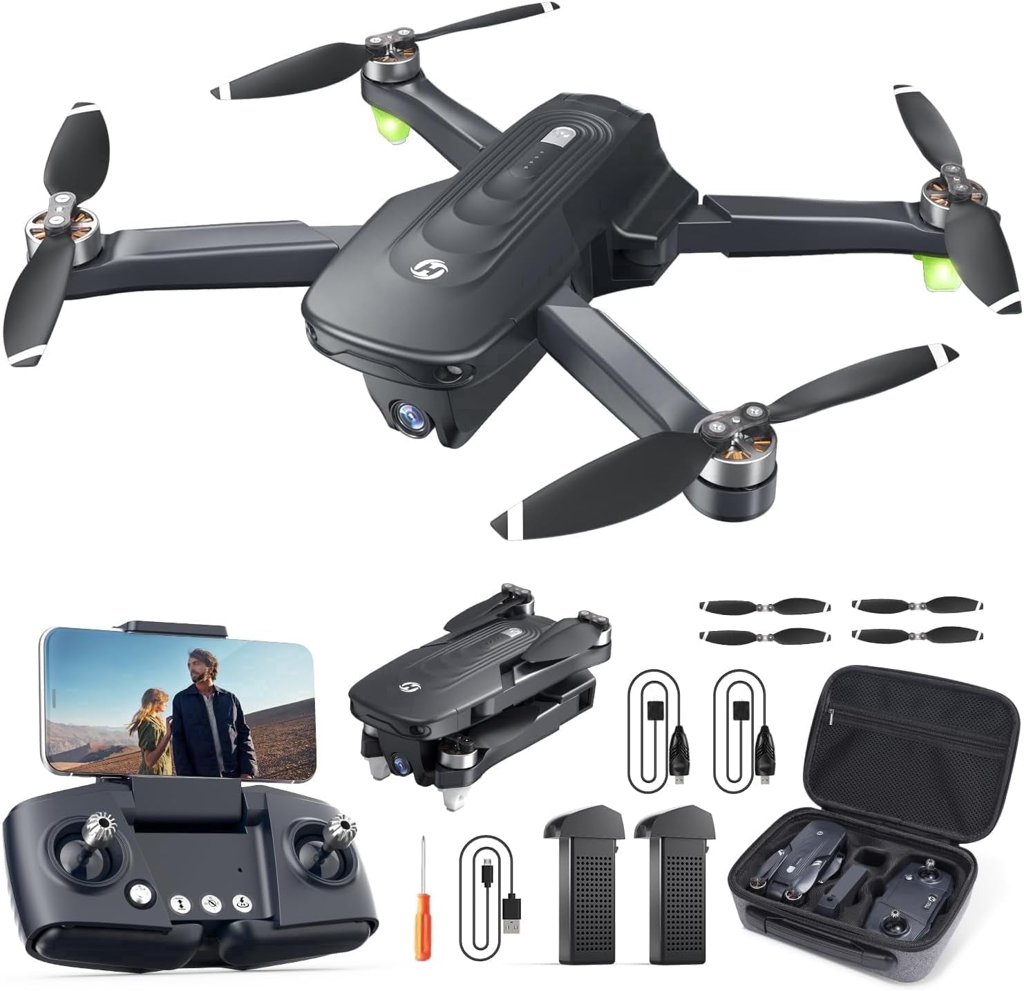 Holy Stone HS175D Drone with 4K Camera for Adults and Beginners, Foldable GPS Drone with Auto Return Home, Follow Me Mode, 2 Batteries, Black