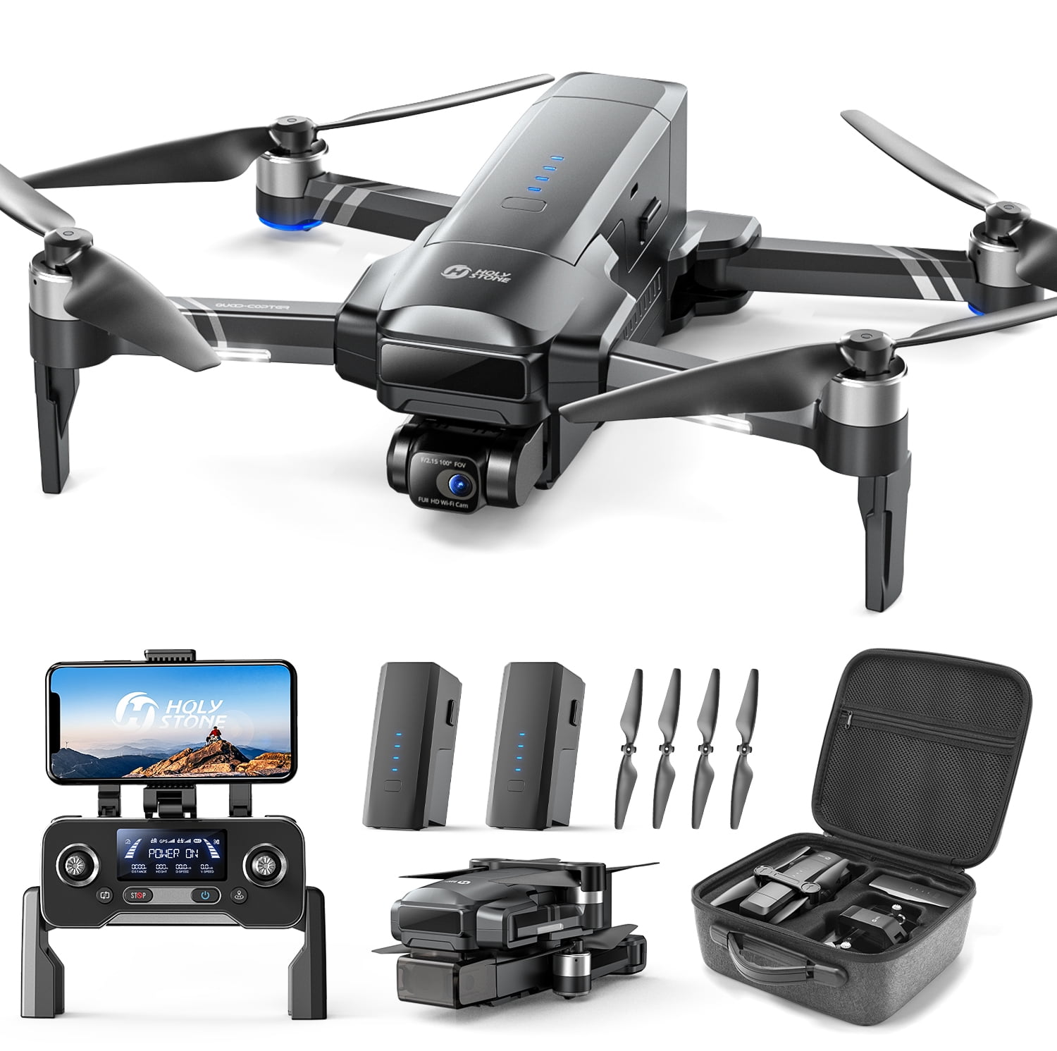 Holy Stone Drone HS600 with 4K Camera 2-Asix Gimbal EIS 3KM FPV-Drone with 2 Batteries Brushless Motor Color Black