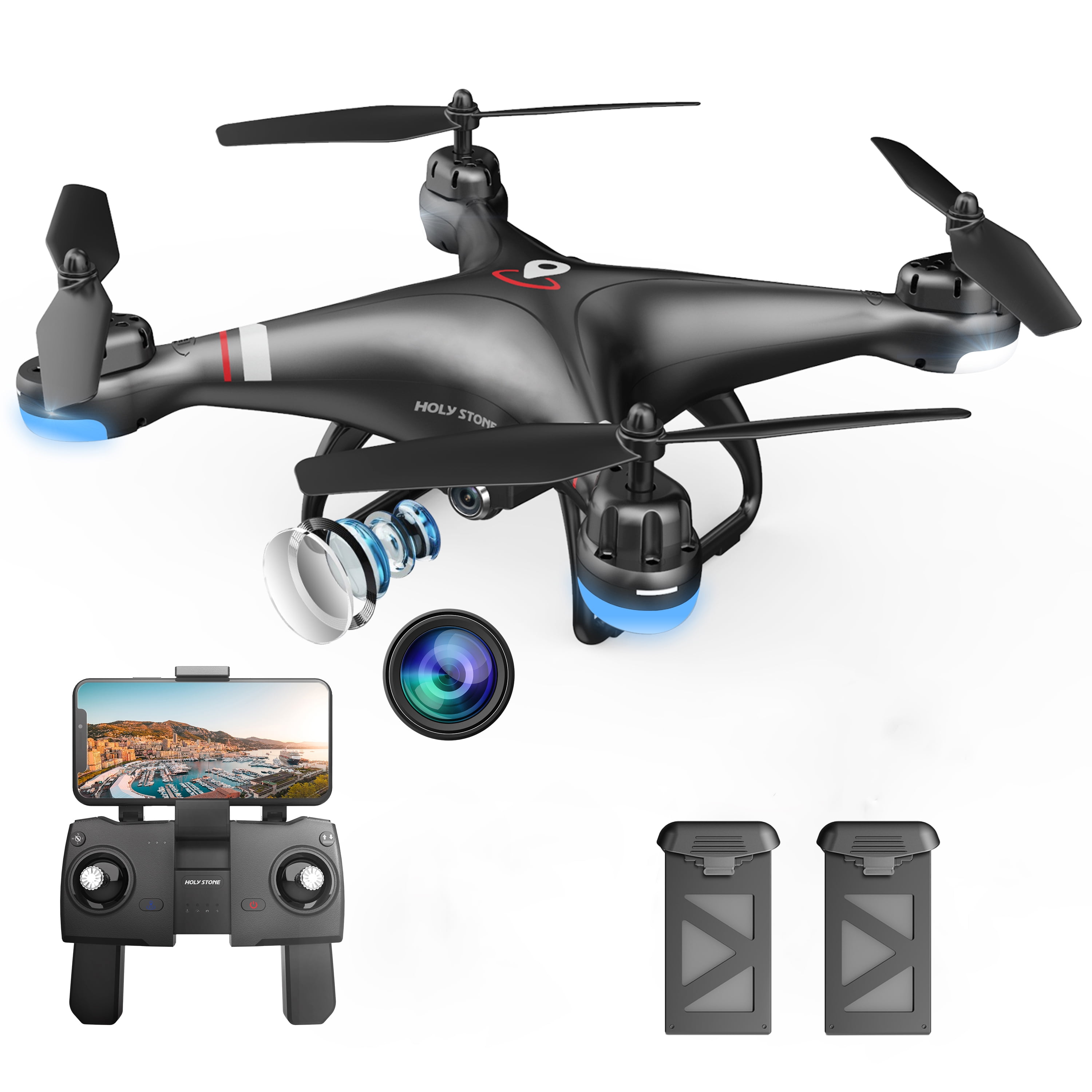 Holy Stone HS110G GPS Drone with 1080P Camera for Adults and Beginners  Follow Me Auto Return Home 2 Batteries double the Flight Time