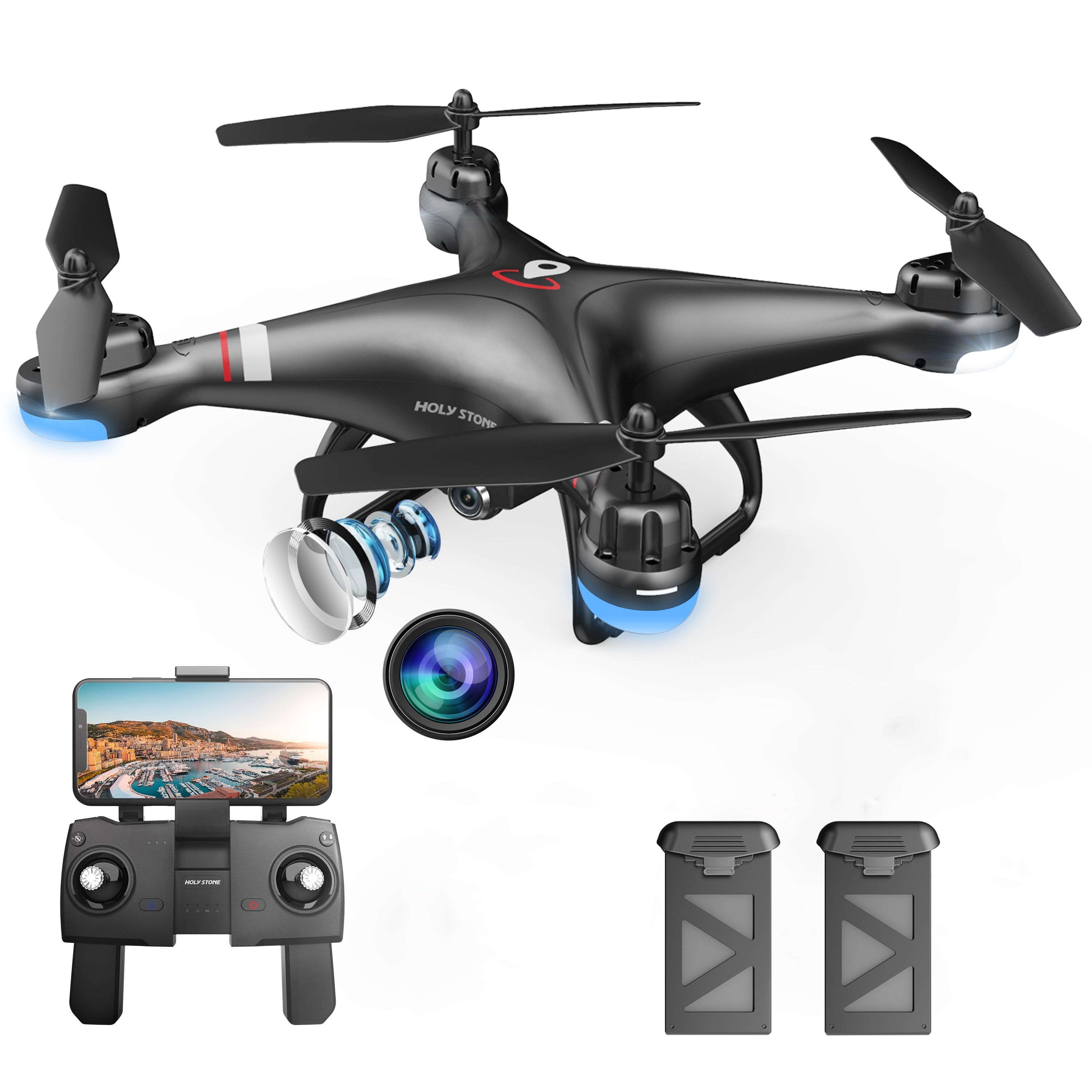 Holy Stone HS110G GPS Drone with 1080P Camera for Adults and Beginners  Follow Me Auto Return Home Batteries double the Flight Time