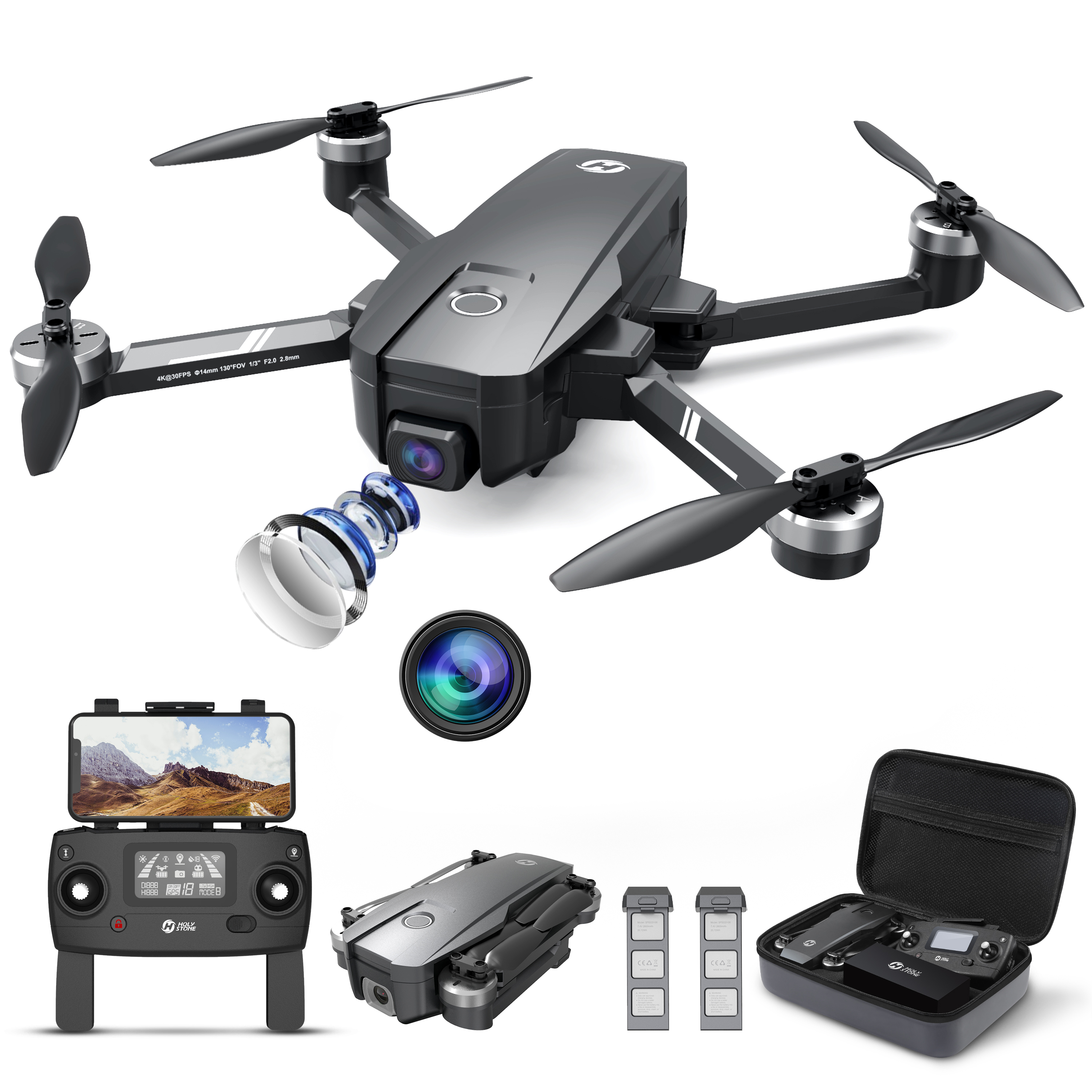 Holy Stone HS720E 4K EIS Drone with UHD Camera for Adults, GPS Quadcopter for Beginner with 46 mins Flight Time, Brushless Motor, 5GHz FPV Transmission and Auto Return Home, Black - image 1 of 10