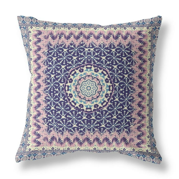 26 Pink Indigo Holy Floral Indoor Outdoor Throw Pillow