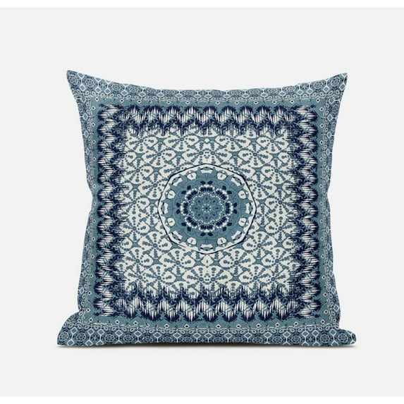 Holy Tie Die Flower Suede Zippered Pillow with Insert in Bright Blue 18 x 18