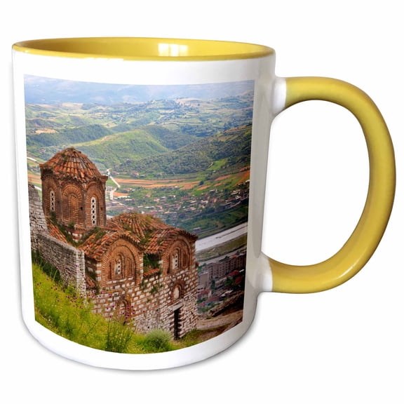 3drose, Holy Trinity Church in Berat Castle, Berat, Unesco Site, Albania, 11oz Two-tone Yellow Mug
