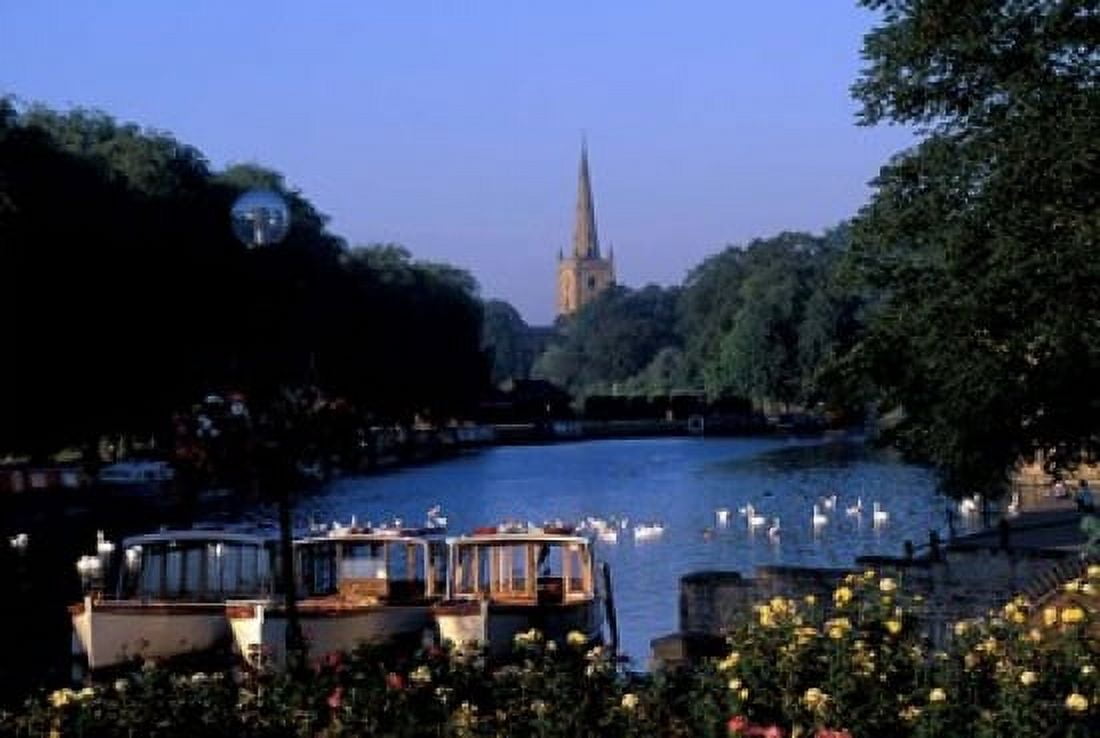 Holy Trinity Church and Barges on River Avon Stratford-on-Avon England Canvas Art - Nik Wheeler DanitaDelimont (24 x 15)