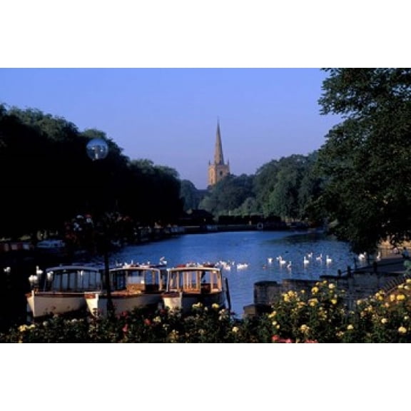 Holy Trinity Church and Barges on River Avon Stratford-on-Avon England Canvas Art - Nik Wheeler DanitaDelimont (35 x 24)