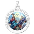 thumbnail image 1 of Holy Trinity Religious Medal Color - 1 Inch Size of a Quarter -Solid 14K White Gold, 1 of 2