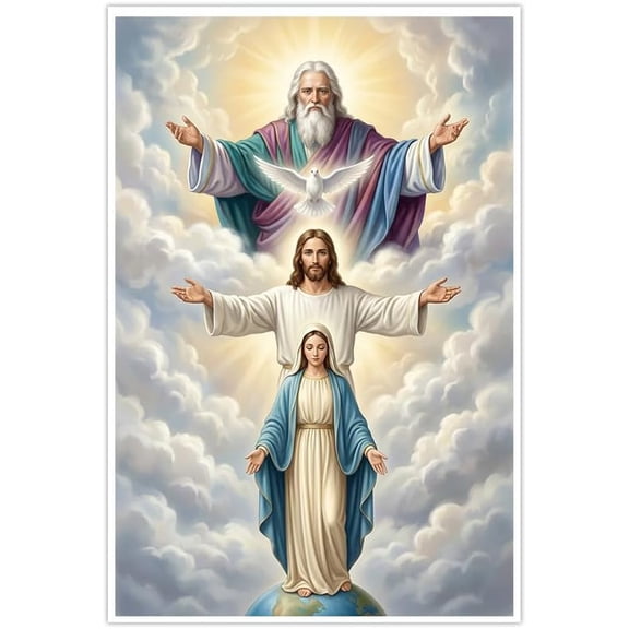 Holy Trinity Wall Art Jesus Christ Virgin Mary Canvas Posters Religious Pictures Holy Spirit Dove Catholic Wall Decor Inspirational Artwork for Living Room Bedroom