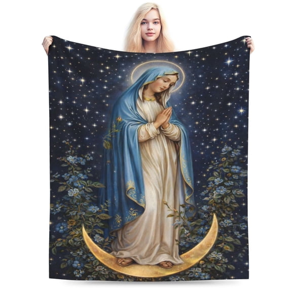 Holy Virgin Mary Blanket Catholic Celestial Art Religious Christmas Decor Spiritual Faith Home Throw Blanket 50x40