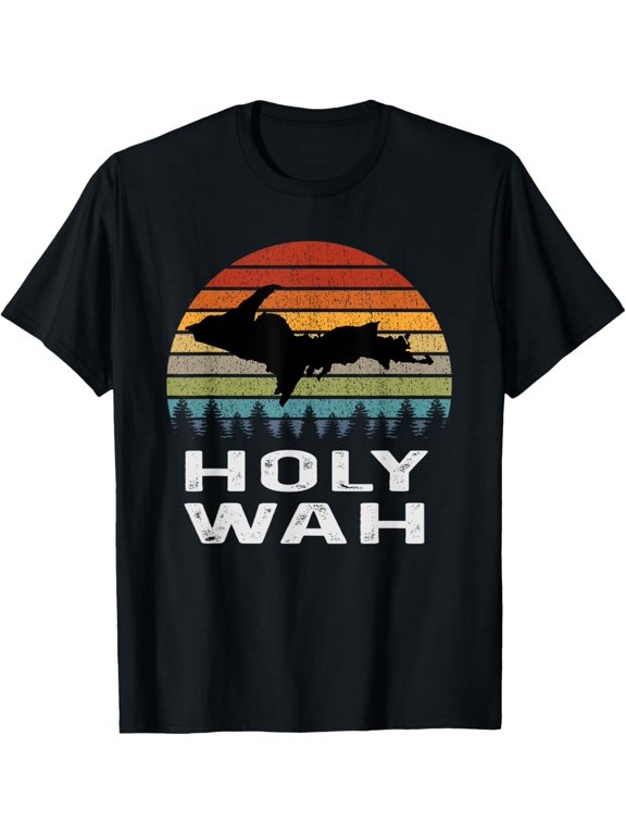Holy Wah Upper Peninsula Michigan Gifts Yooper T-ShirtMen's and women's gift, black and white T-shirt, size: Extra large S-4XL