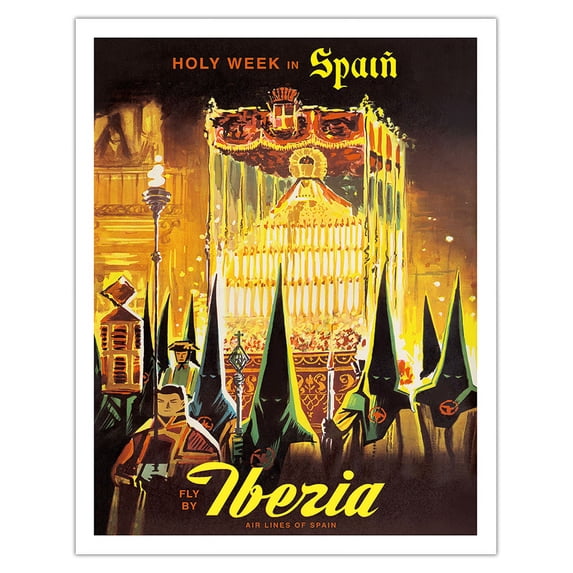 Holy Week in Spain - Fly By Iberia Air Lines of Spain - Vintage Travel Poster c.1950s - Fine Art Matte Paper Print (Unframed) 11x14in