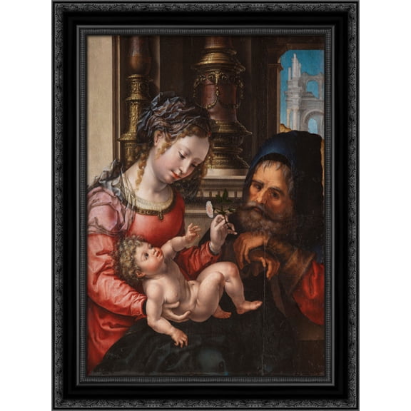 Holy family 20x24 Black Ornate Wood Framed Canvas Art by Mabuse, Jan Gossaert