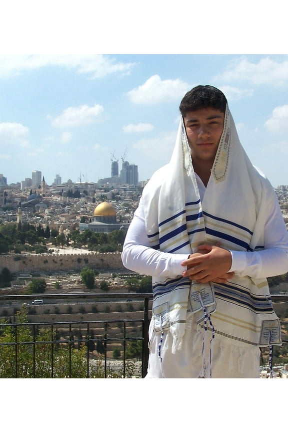 HolyLandMarket Mens Messianic Shawl/Tallit - The Messiah Tallit (Royal Blue)