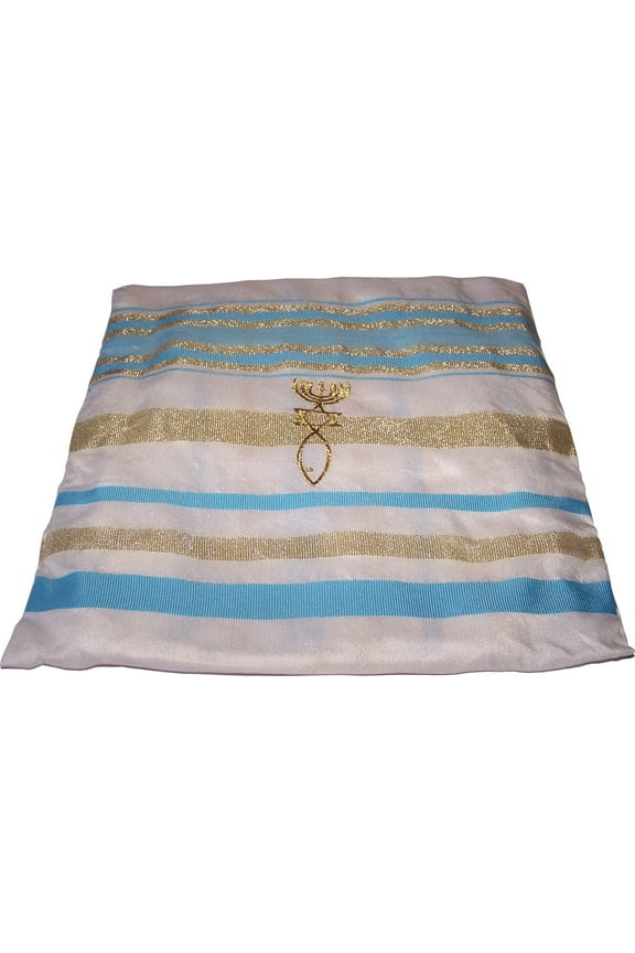 HolyLandMarket Mens Messianic Shawl/Tallit - The Messiah Tallit (Sky Blue)