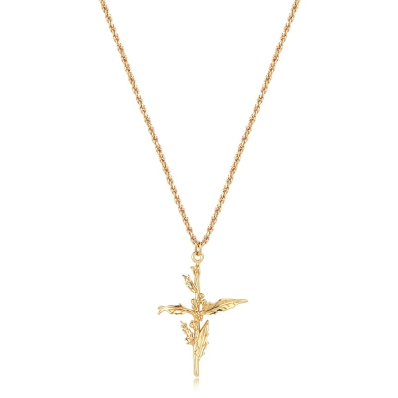 HolyMagic Cross Necklace for Women 18K Gold Plated Birth Flower