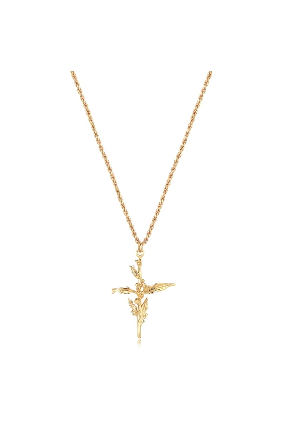 Cross Necklace for Women 18K Gold Plated Birth Flower