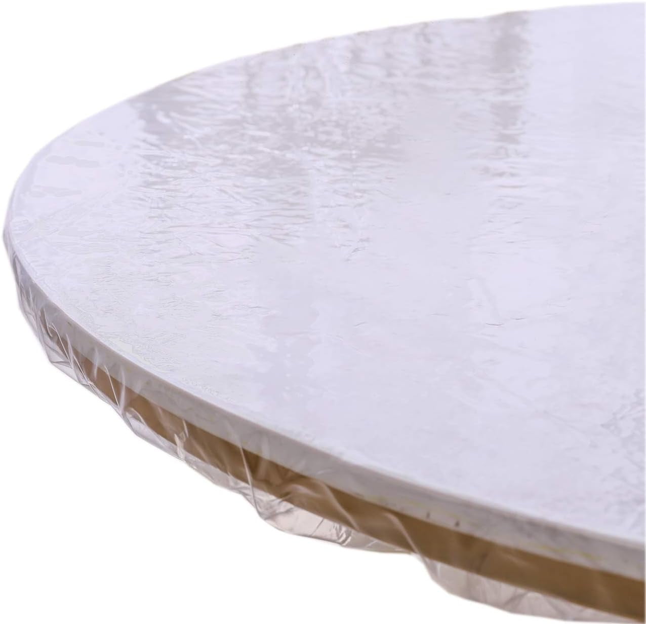 Genreen Clear Round Vinyl Fitted Tablecloth Waterproof Oilcloth Heavy Duty Elasticized Table Cover Elastic Edge Design Plastic Tablecloth Protector for Round Table(1.2m)