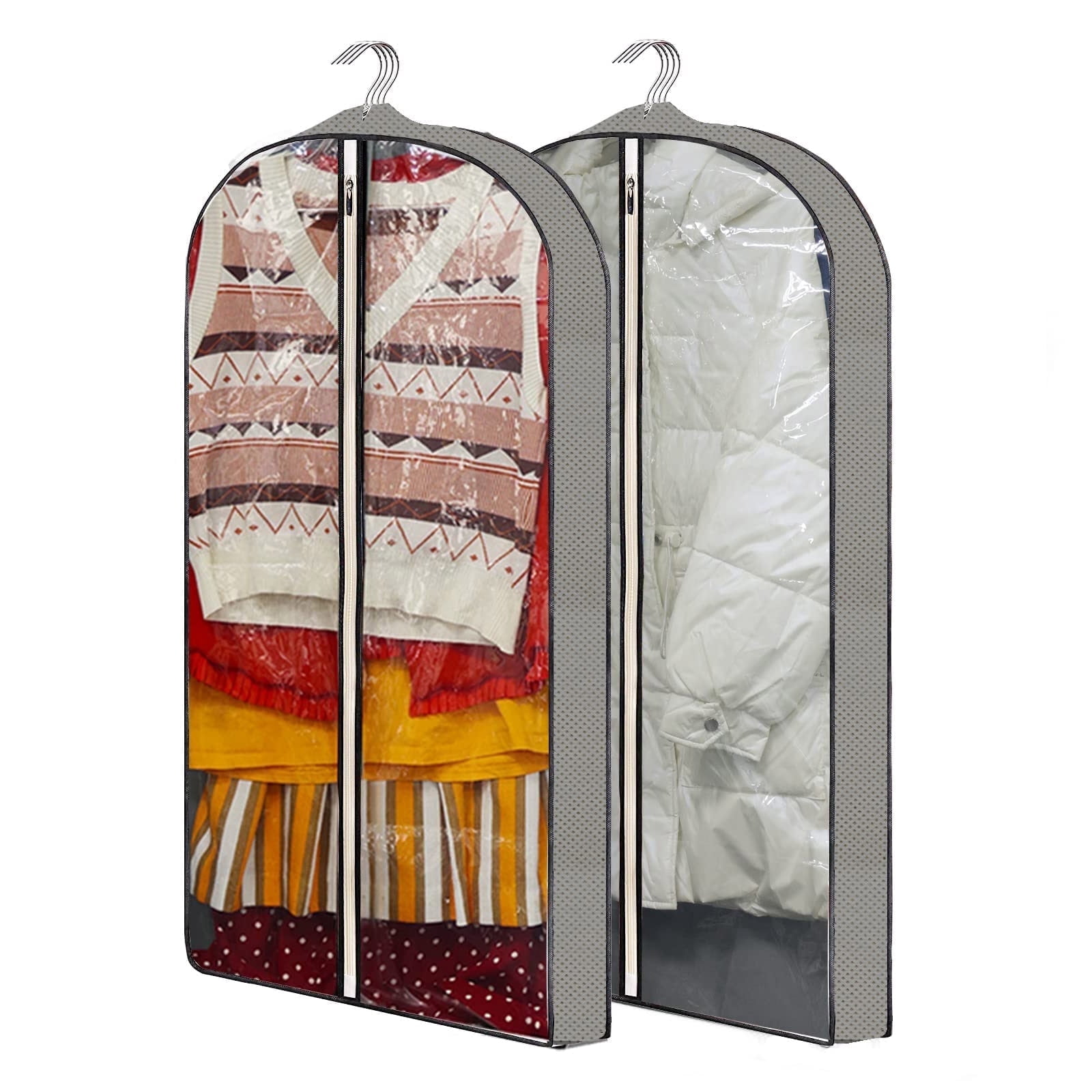 Emlimny 2 Packs   Garment Bags,40" Clear Suits Covers with 4" Gussetes for Hanging Clothes Closet Storage Travel, Plastic Protector for Coat, Jacket, Sweater, Shirts