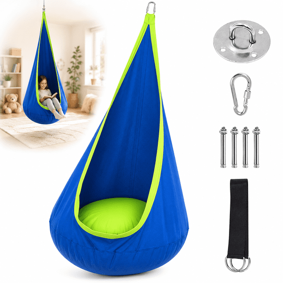 Genreen Pod Swing Seat, Hanging Hammock Chair with Inflatable Pillow, Sensory Swing Chair with Pocket for Outdoor and Indoor, Max 176Lbs (Blue and Green)