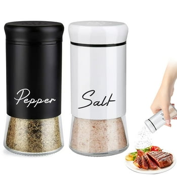 Holytech Salt and Pepper Shakers Set,Kitchen Decor and Accessories for Countertop Kitchen Gadgets Cooking Table Housewarming Christmas Gift Refillable Design (Black + White)