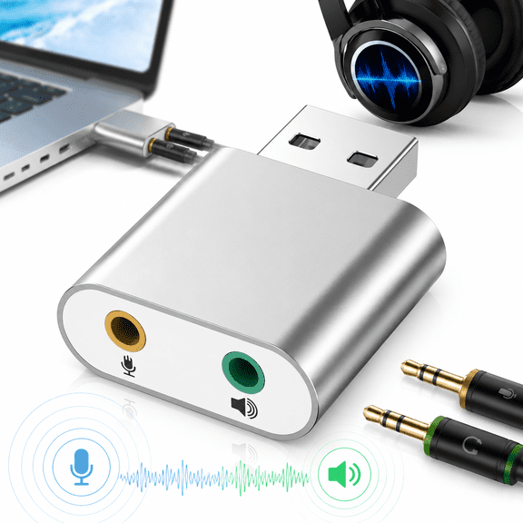 Holytech USB Sound Card, USB to Audio Jack Adapter 7.1 Channel External Stereo Sound Card with 3.5mm TRS TRRS Microphone Headphone for PC, Laptop, PS4, Windows, MAC, Linux