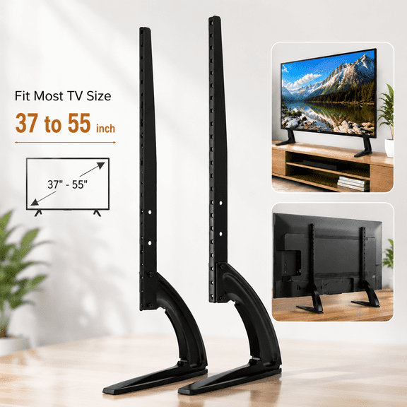 Holytech Universal Table Top TV Stand for Most 37 to 55 inch LCD LED Plasma Flat Screen TVs, TV Base Height Adjustable Leg Stand Holds up to 100lbs