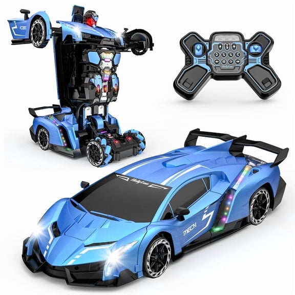 1:10 Big Size Transform RC Car for Kids, Gesture Sensing, One-Button Robot, LED Lights, Music & Fog Spray, Ages 5-12