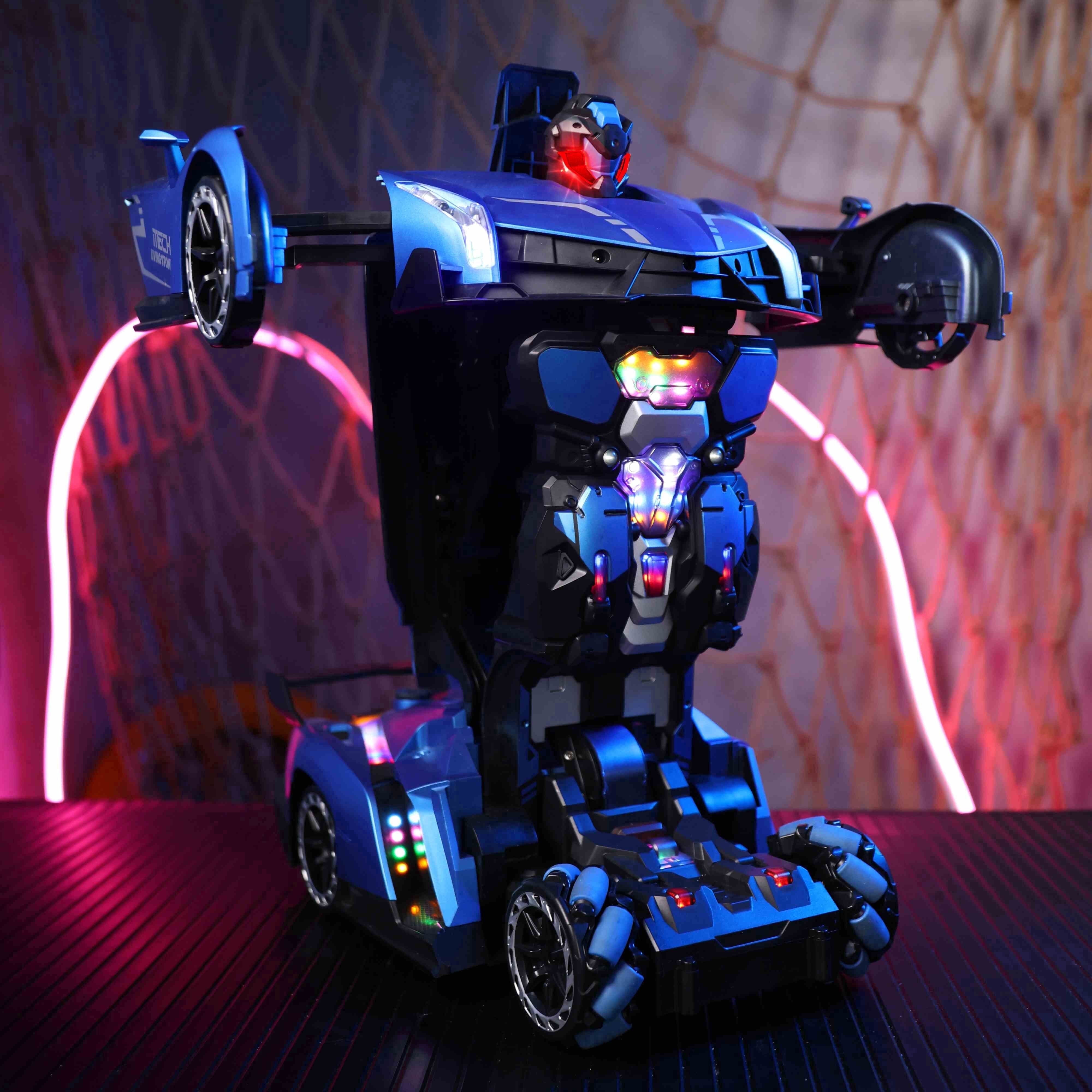 1:10 Big Size Transform RC Car for Kids, Gesture Sensing, One-Button Robot, LED Lights, Music & Fog Spray, Ages 5-12