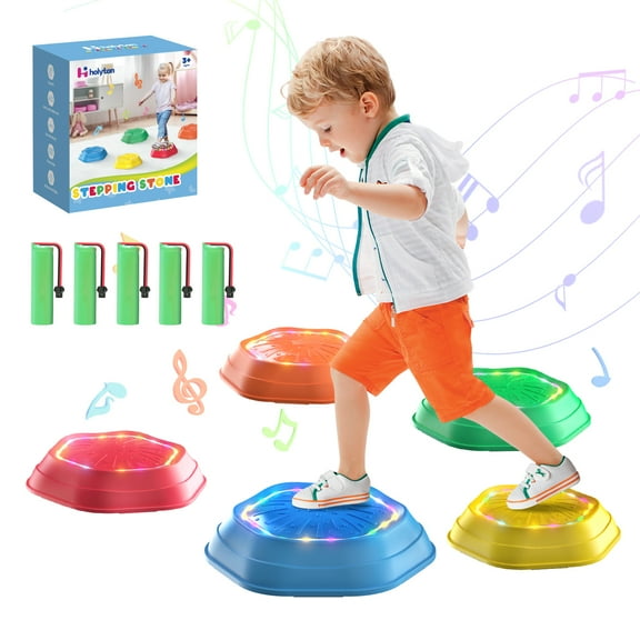 Holyton Light-Up Stepping Set for Kids, 5PCS Sensory Balance Toys, Non-Slip Plastic, Musical Indoor Outdoor Play for Ages 3 to 6