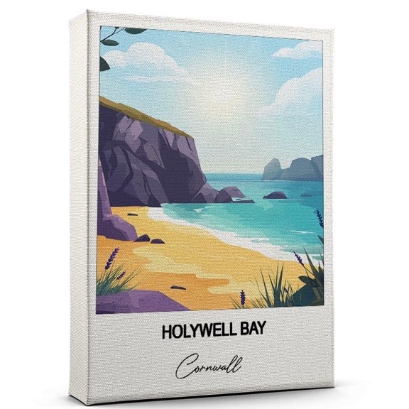 Holywell Bay Travel Canvas Wall Art  Nature-Inspired Travel Decor with Scenic Views Cornwall Canvas Wall Print  A Captivating Gift for Adventure Seekers