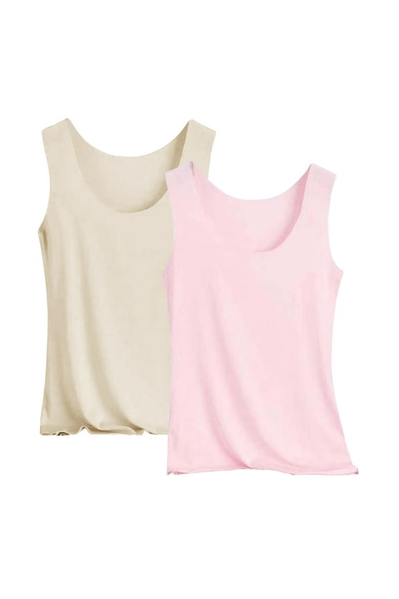 2 Pcs Women's Basic Solid Camisole Stretch Casual Padded Built-In-Bra Modal Tank Tops Red 3Xl